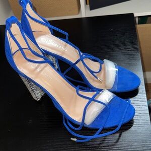 Blue Strappy Heels with Silver Accents